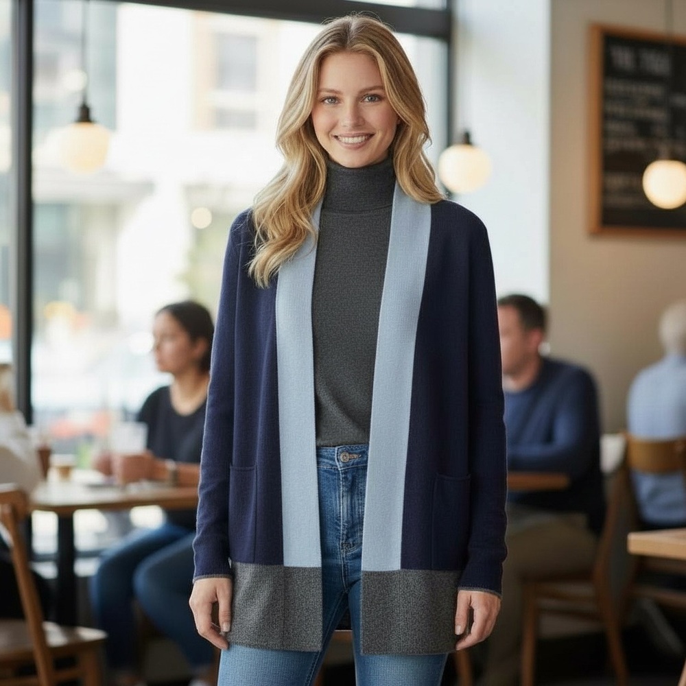 NWT Cashmere Cashmere x Stitch Fix 100% Cashmere Colorblock‎ Open Cardigan Luxe